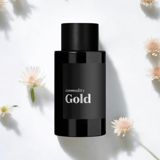 Commodity Gold Expressive perfume fragrance samples in 1ml, 2ml, and 5ml sizes, offering a luxurious and versatile scent experience.