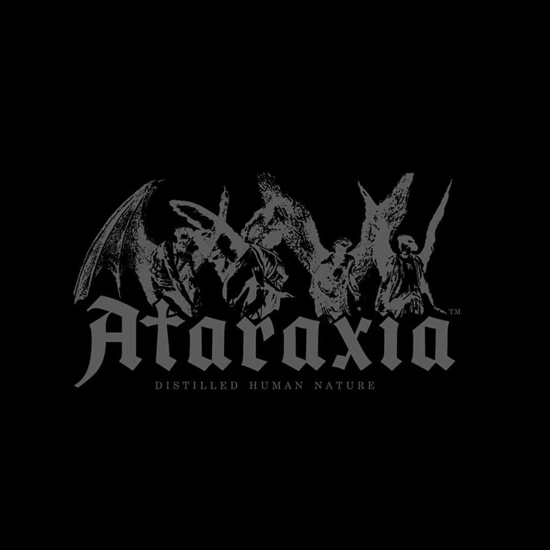 Ataraxia Perfumery brand logo featuring the text 'Ataraxia' with the tagline 'Distilled Human Nature'.