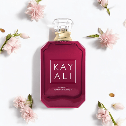 Kayali Lovefest Burning Cherry perfume fragrance samples in 1ml, 2ml, and 5ml sizes, offering a luxurious and versatile scent experience.
