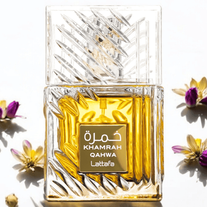 Lattafa Khamrah Qahwa perfume fragrance samples in 1ml, 2ml, and 5ml sizes, offering a luxurious and versatile scent experience.