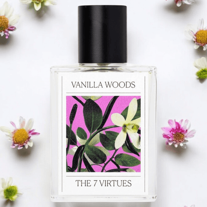 The 7 Virtues Vanilla Woods  perfume fragrance samples in 1ml, 2ml, and 5ml sizes, offering a luxurious and versatile scent experience.